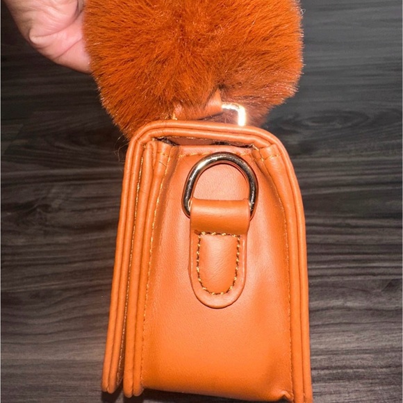 Orange Faux Fur Handle Bag with NY Logo - Picture 6 of 9
